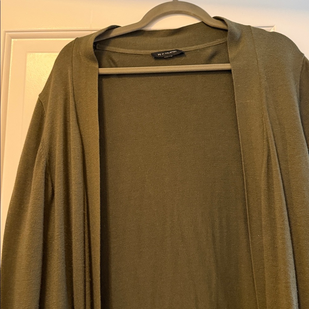 H by Halston Olive Green Knit Duster Cardigan - Picture 6 of 7